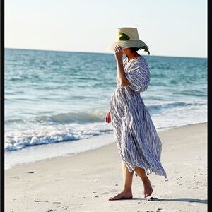 Blue and White Maxi A-line Dress with Slit